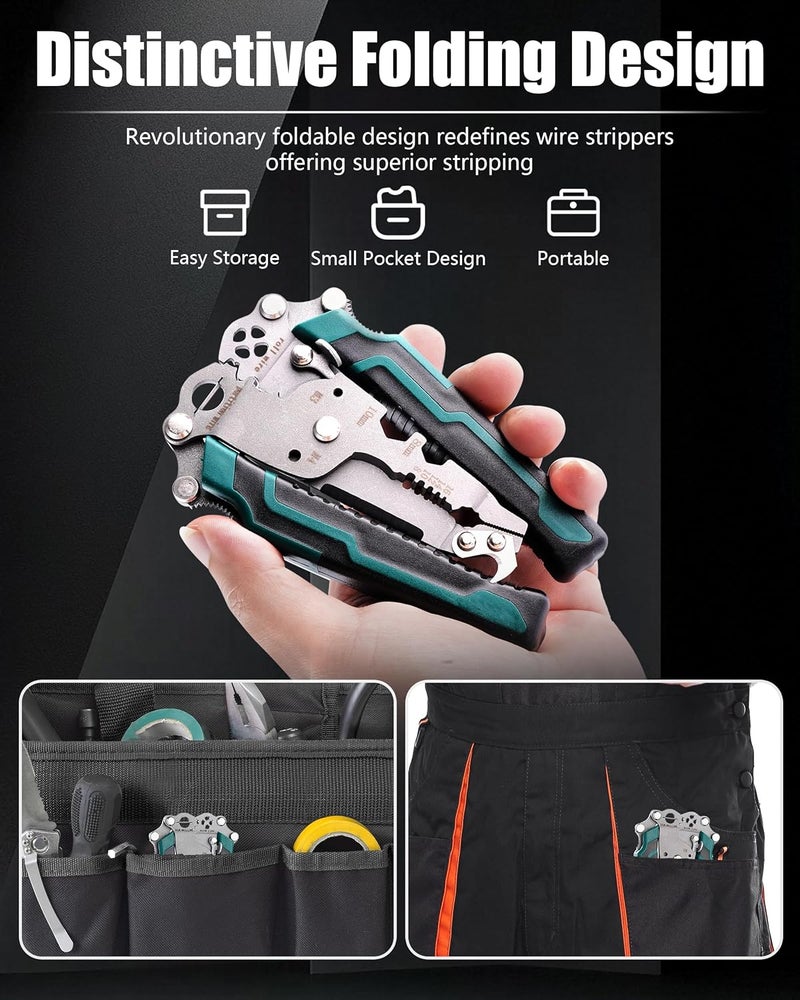 Fatio 18 In 1 Foldable Ｗire Stripper, Folding Wire Stripping Crimper Tool, Multifunctional Wire Strippers Electrical, Electric Cable Stripper, Cable Cutters with Plier, Crimper, Twister, Splitting - Image 2